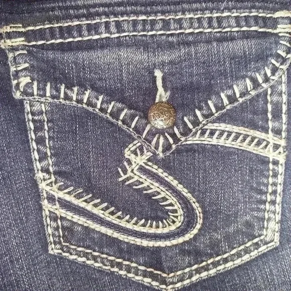 Silver Berkley Flap Women’s Blue Jeans Denim Size w26/L30 Stretchy Straight Embr - Picture 4 of 10